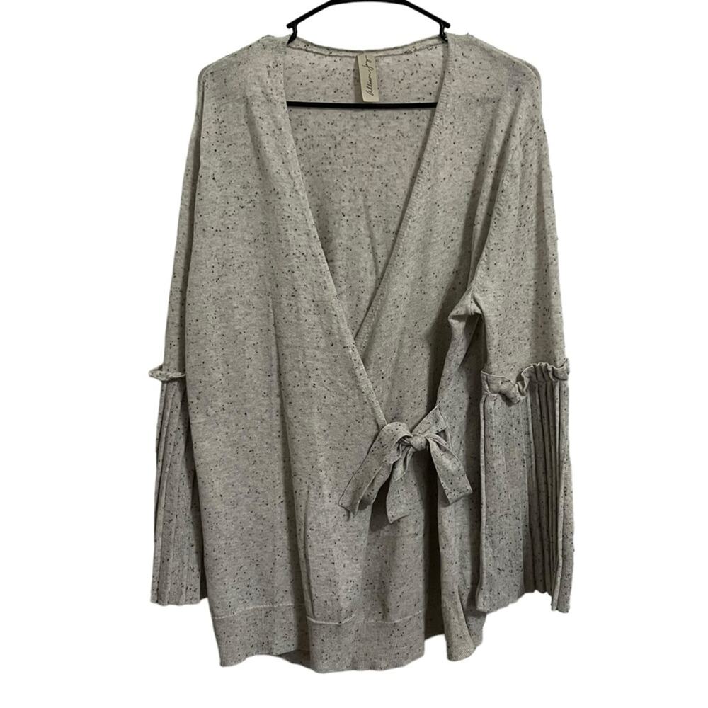 Allison Joy Wrap Pleated Bell Sleeve Speckle Flecked Gray V Neck Sweater Size XL